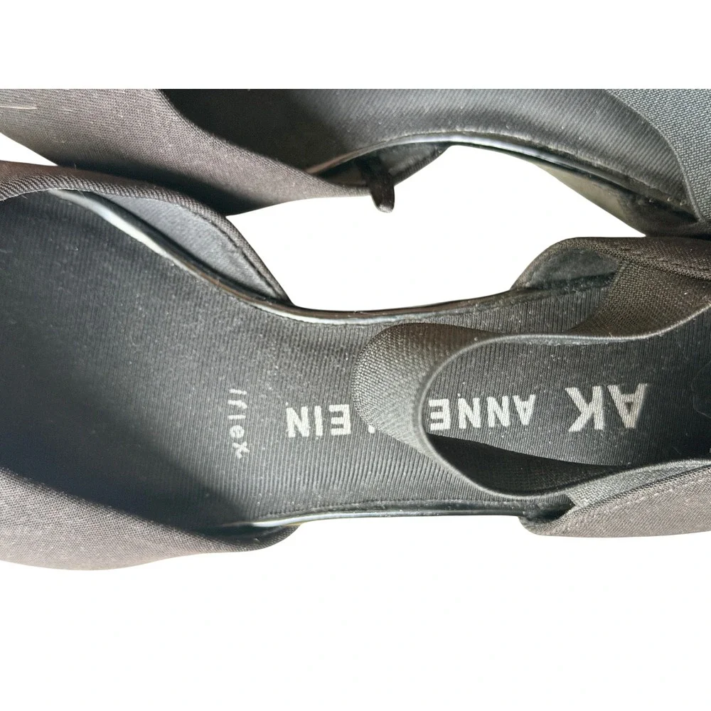 Anne Klein iFlex Black Wedge Sandals Peep Toe Elastic Strap Tatid3f9 Womens‎ 7M